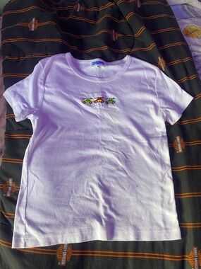 Ragdoll Lilac Tee with Trio of Colorful Car Embroidery (noticeable stain)